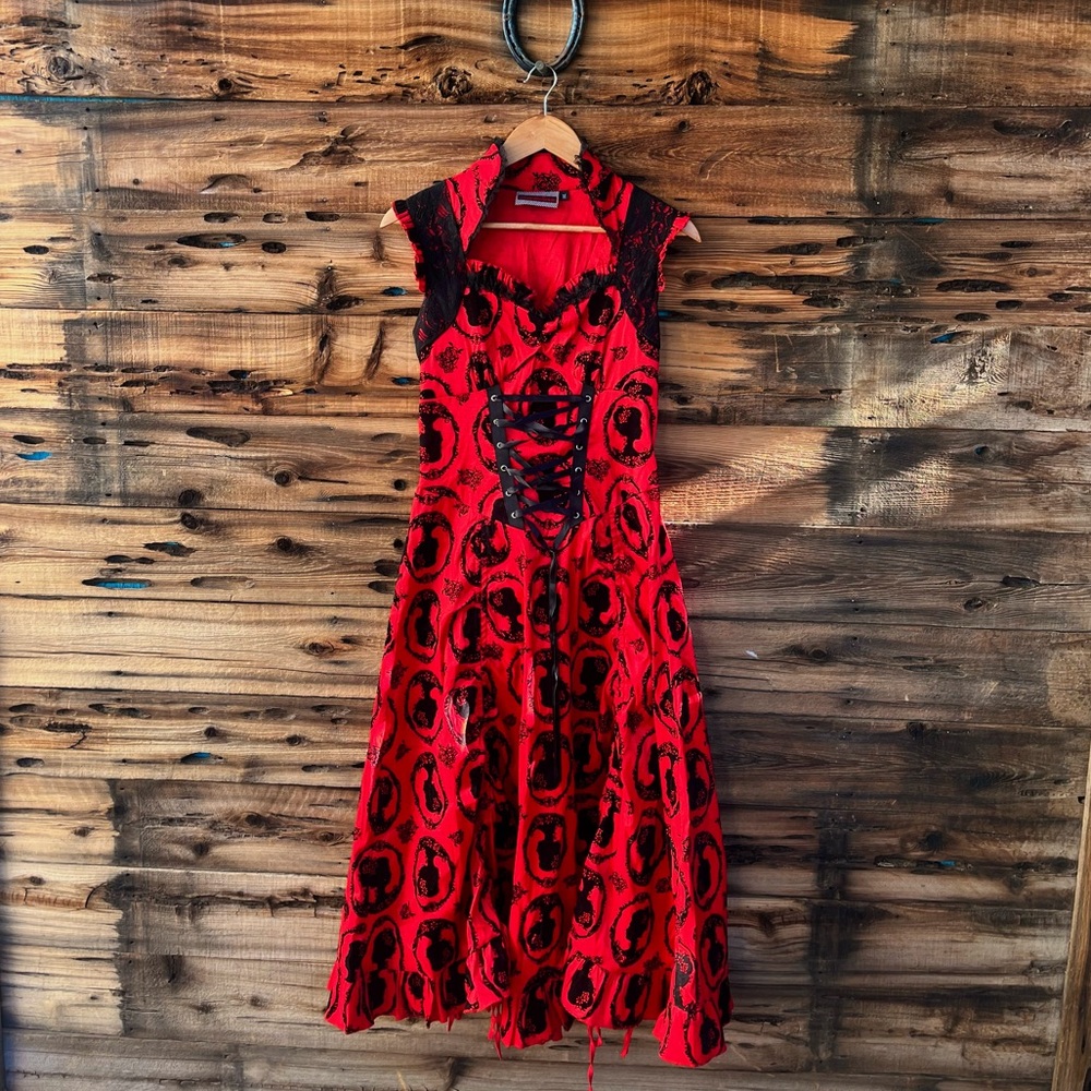 JAWBREAKER | Red and Black Lace-Up Corset Dress M